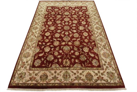 Agra Rug 10' x 14'2'' Red Wool/Silk Traditional Hand-Knotted Oriental Carpet