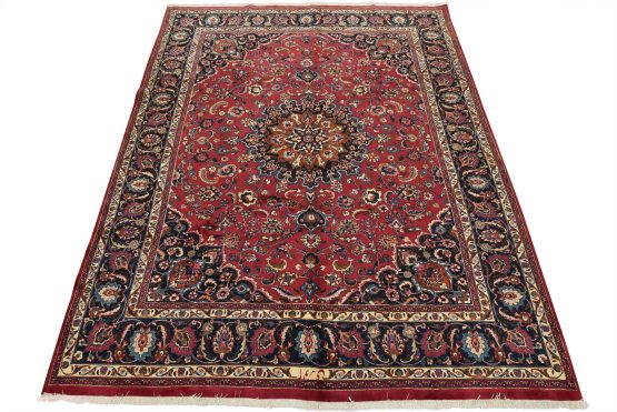 Mashad Rug 9'8'' x 12'3'' Red Wool Vintage Traditional Hand-Knotted Carpet