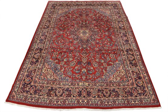 Sarouk Rug 9' x 11'4'' Red Wool Vintage Traditional Hand-Knotted Oriental Carpet