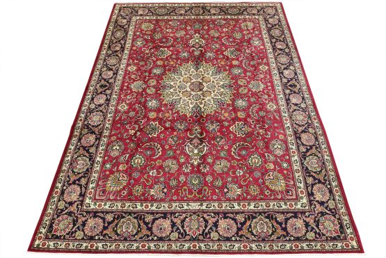 Tabriz Rug 9'7'' x 12'8'' Red Wool Vintage Traditional Hand-Knotted Carpet