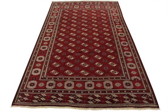 Turkmen Rug 8'8'' x 12'2'' Red Wool Vintage Tribal Hand-Knotted Oriental Carpet