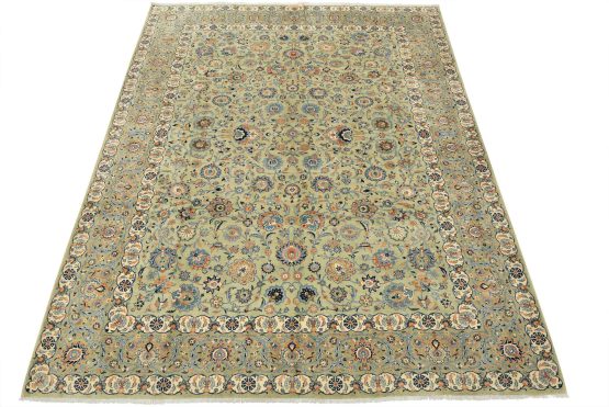 Fine Kashan Rug 9'9'' x 12'5'' Blue Wool Vintage Traditional Hand-Knotted Carpet