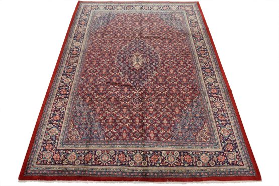 Sarouk Rug 9'8'' x 12'10'' Red Wool Vintage Traditional Hand-Knotted Carpet
