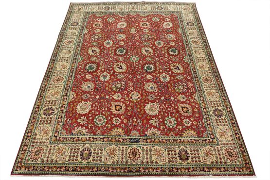 Tabriz Rug 10'2'' x 12'8'' Red Wool Vintage Traditional Hand-Knotted Carpet