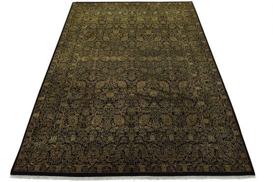 Tabriz Rug 8'1'' x 10'5'' Black Wool Modern Hand-Knotted Oriental Carpet