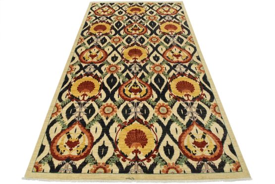 Suzani Ziegler Rug 7'10'' x 13' Beige Wool Modern Hand-Knotted Oriental Carpet