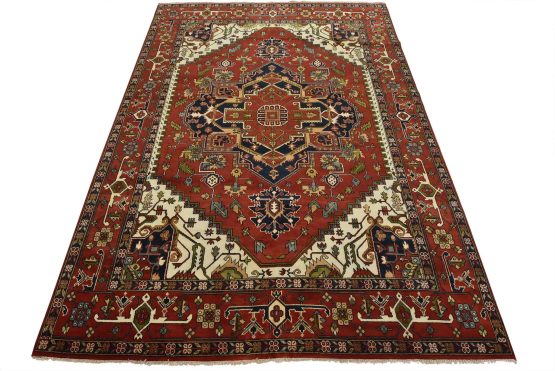 Heriz Rug 9'11'' x 14' Red Wool Tribal Hand-Knotted Oriental Carpet