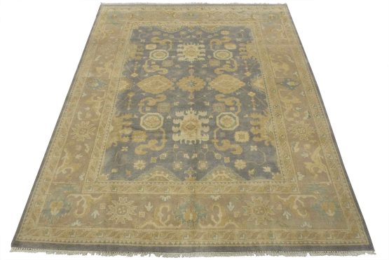 Oushak Rug 8'3'' x 9'10'' Gray Wool Traditional Hand-Knotted Oriental Carpet