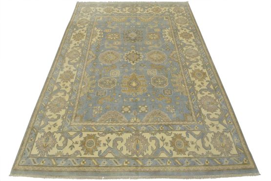 Oushak Rug 8'11'' x 11'10'' Blue Wool Traditional Hand-Knotted Oriental Carpet