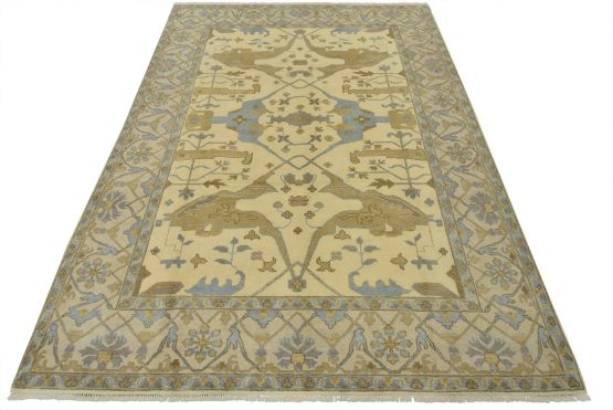 Oushak Rug 9' x 12'1'' Ivory Wool Tribal Hand-Knotted Oriental Carpet