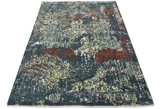 Fine Modern Rug 8'1'' x 10'1'' Blue Wool Hand-Knotted Oriental Carpet