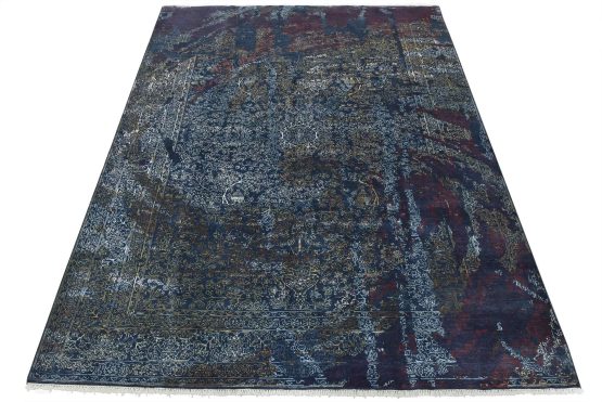 Modern Rug 8'1'' x 10' Blue Wool Traditional Hand-Knotted Oriental Carpet