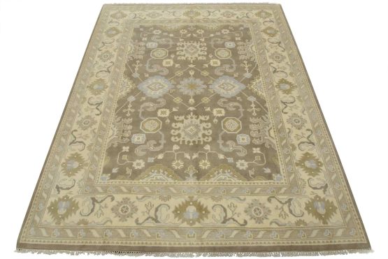 Oushak Rug 8'2'' x 10'2'' Gray Wool Hand-Knotted Oriental Carpet