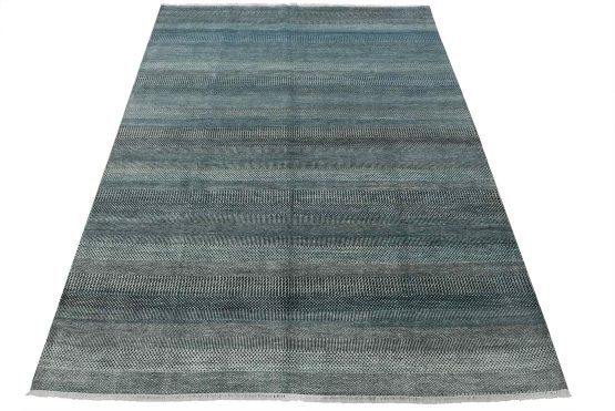 Fine Contemporary Rug 7'11'' x 10'1'' Blue Wool Hand-Knotted Carpet