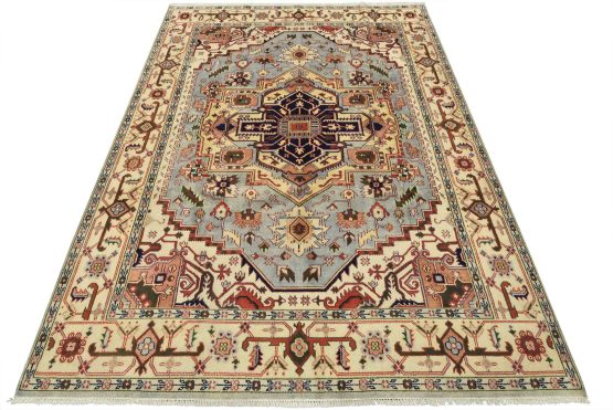 Heriz Rug 8'10'' x 11'10'' Blue Wool Tribal Hand-Knotted Oriental Carpet
