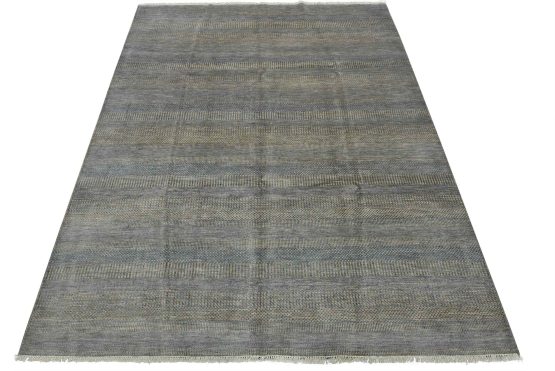 Fine Contemporary Rug 8' x 10'1'' Gray Blue Wool Hand-Knotted Carpet