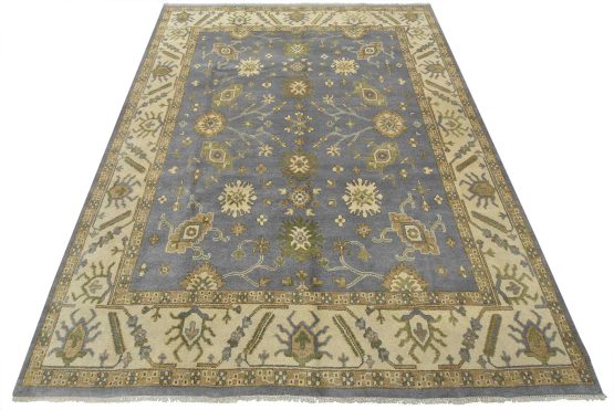 Oushak Rug 9' x 11'8'' Blue Wool Traditional Hand-Knotted Oriental Carpet