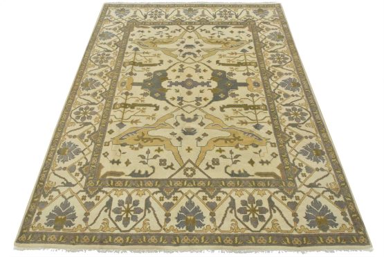 Oushak Rug 8'1'' x 10' Ivory Wool Tribal Hand-Knotted Oriental Carpet