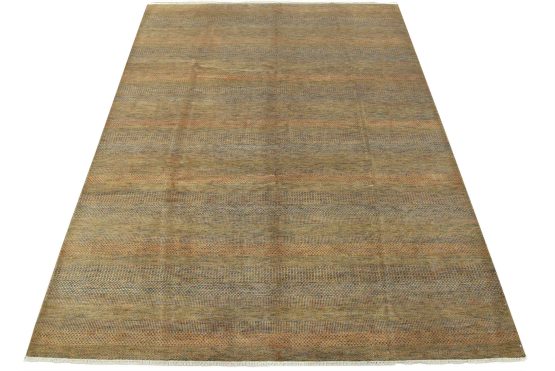 Fine Contemporary Rug 8'1'' x 10'2'' Orange Gray Wool Hand-Knotted Carpet