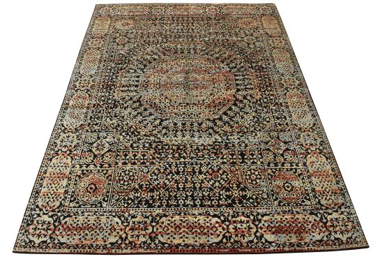 Mamluk Rug 8'1''x 9'9'' Black Wool/Viscose Modern Hand-Knotted Oriental Carpet