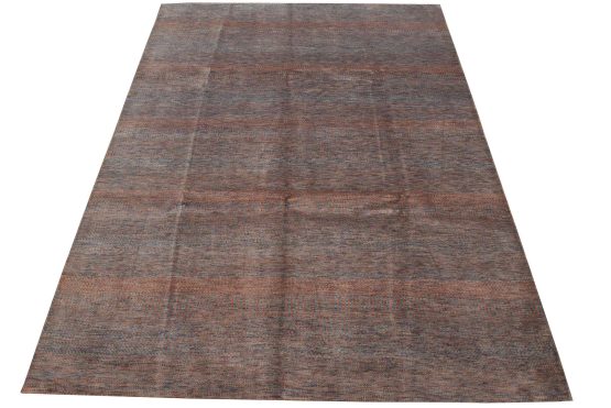 Fine Contemporary Rug 8' x 10' Red Blue Wool Hand-Knotted Carpet