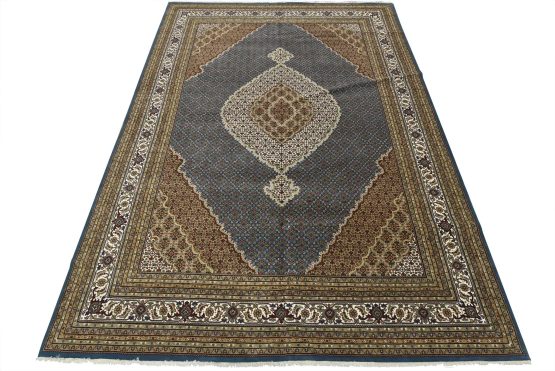 Tabriz Mahi Rug 10'1'' x 14'5'' Blue Wool Traditional Hand-Knotted Carpet