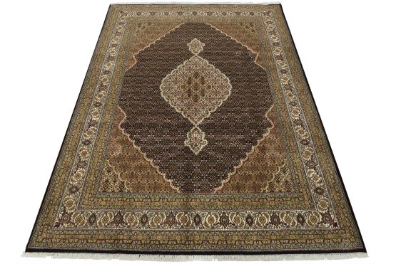 Tabriz Mahi Rug 7'8'' x 10' Black Wool Traditional Hand-Knotted Oriental Carpet