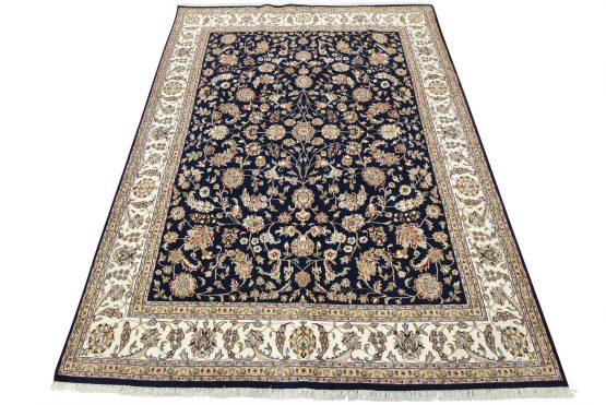 Fine Nain Rug 7'7'' x 10'2'' Blue Wool Traditional Hand-Knotted Oriental Carpet