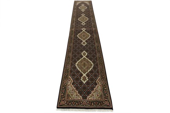 Tabriz Mahi Runner 2'8'' x 14'3'' Black Wool Traditional Hand-Knotted Rug