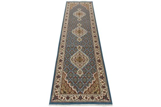 Tabriz Mahi Runner 2'11'' x 10' Blue Wool Traditional Hand-Knotted Oriental Rug