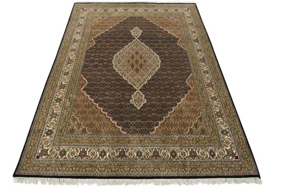 Tabriz Mahi Rug 8' x 10'2'' Black Wool Traditional Hand-Knotted Oriental Carpet