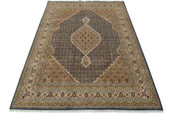 Tabriz Mahi Rug 8' x 10'3'' Blue Wool Traditional Hand-Knotted Oriental Carpet