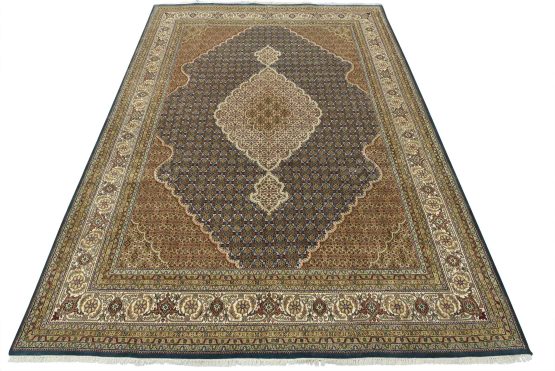 Tabriz Mahi Rug 9' x 12'2'' Blue Wool Traditional Hand-Knotted Oriental Carpet