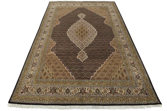 Tabriz Mahi Rug 8'10'' x 12'6'' Black Wool Traditional Hand-Knotted Carpet