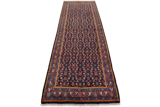 Mahal Runner 3'10'' x 10'4'' Blue Wool Vintage Tribal Hand-Knotted Oriental Rug