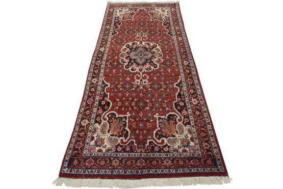 Hamedan Rug 4'7'' x 9'5'' Red Wool Vintage Tribal Hand-Knotted Oriental Carpet