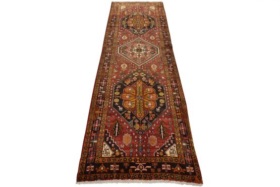 Sarab Runner 3'9'' x 11' Red Wool Semi-Antique Tribal Hand-Knotted Oriental Rug