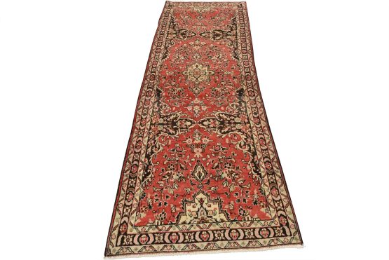 Malayer Runner 3'10'' x 10'2'' Red Wool Semi-Antique Hand-Knotted Oriental Rug