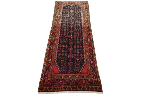 Hamedan Runner 3'11'' x 9'4'' Blue Wool Semi-Antique Tribal Hand-Knotted Rug
