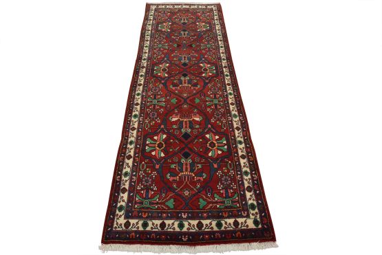 Zanjan Runner 3'7'' x 10' Red Wool Vintage Tribal Hand-Knotted Oriental Rug