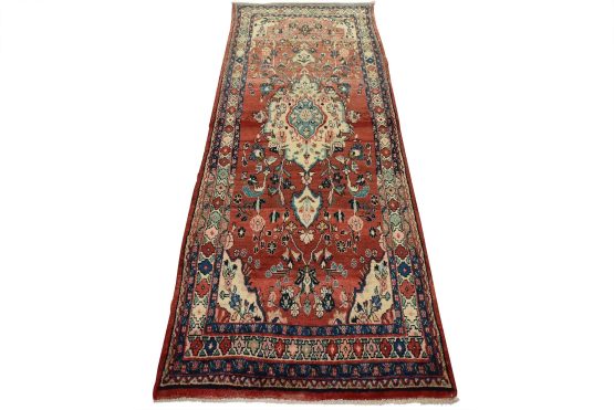Malayer Runner 3'9'' x 9'4'' Red Wool Semi-Antique Traditional Hand-Knotted Rug