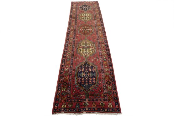 Karajeh Runner 3'3'' x 11'4'' Red Wool Semi-Antique Tribal Hand-Knotted Rug