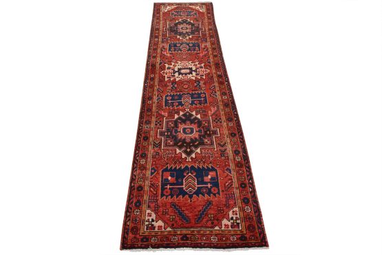 Karajeh Runner 3'1'' x 11' Red Wool Semi-Antique Tribal Hand-Knotted Rug