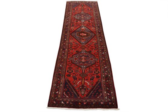 Zanjan Runner 3'4'' x 10' Red Wool Vintage Tribal Hand-Knotted Oriental Carpet