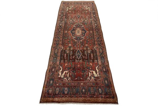 Hamedan Runner 4'1'' x 10'4'' Red Wool Semi-Antique Tribal Hand-Knotted Rug