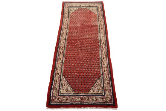 Mir Runner 3'3'' x 7'4'' Red Wool Vintage Tribal Hand-Knotted Oriental Rug