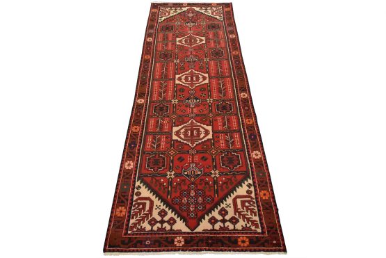 Zanjan Runner 3'8'' x 9'7'' Red Wool Vintage Tribal Hand-Knotted Oriental Rug