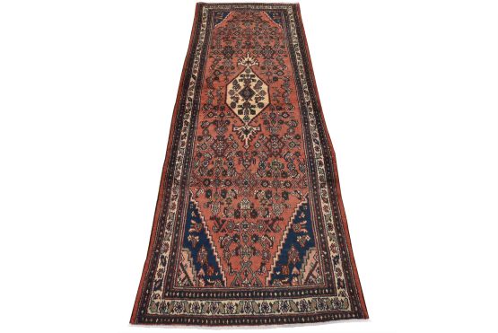 Hamedan Runner 3'7'' x 9'6'' Pink Wool Semi-Antique Tribal Hand-Knotted Rug