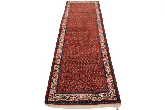 Mir Runner 3'7'' x 9'10'' Red Wool Vintage Tribal Hand-Knotted Oriental Rug