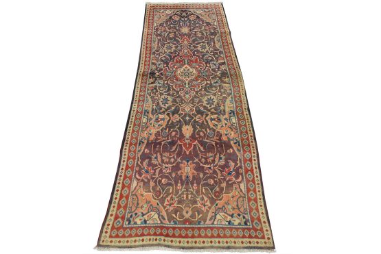 Malayer Runner 3'7'' x 9'11'' Blue Wool Semi-Antique Hand-Knotted Rug